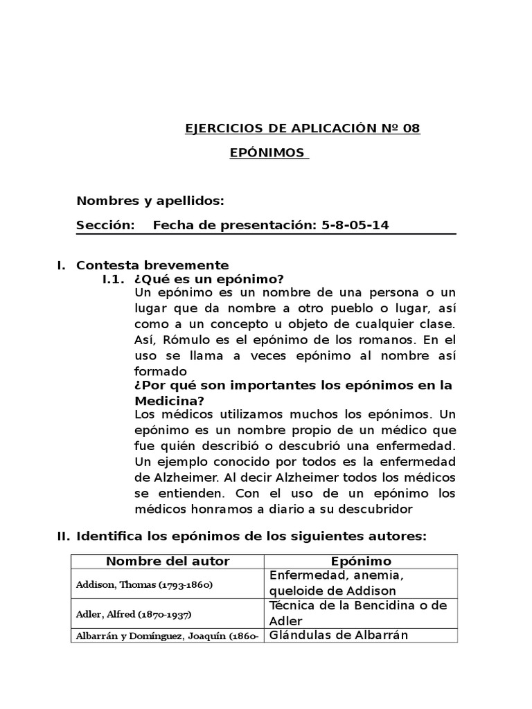 Ejemplos de Epónimos Médicos | PDF | Medicina | Medicina CLINICA