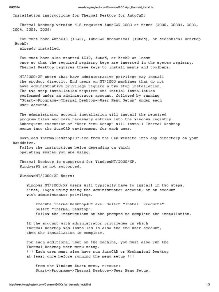 How To Install Thermal Desktop 4.8 PDF Windows Registry Desktop