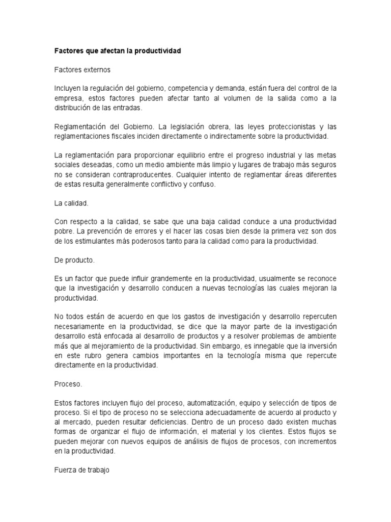 Factores Que Afectan La Productividad Mercado (economía