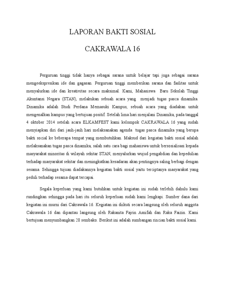Contoh Laporan Kegiatan Bakti Sosial