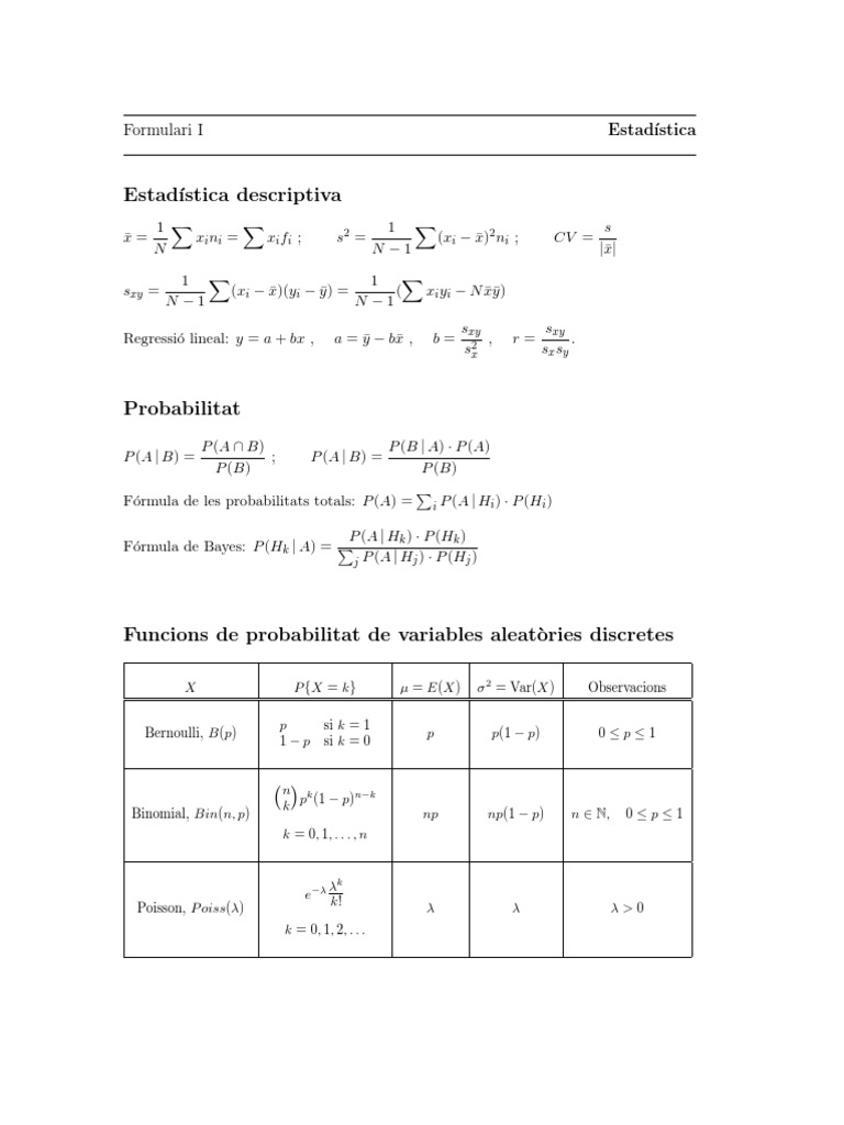 Probabilities and Statistical Formulas | PDF