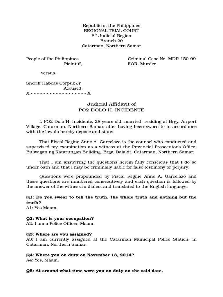 Example of Judicial Affidavit | PDF | Perjury | Common Law