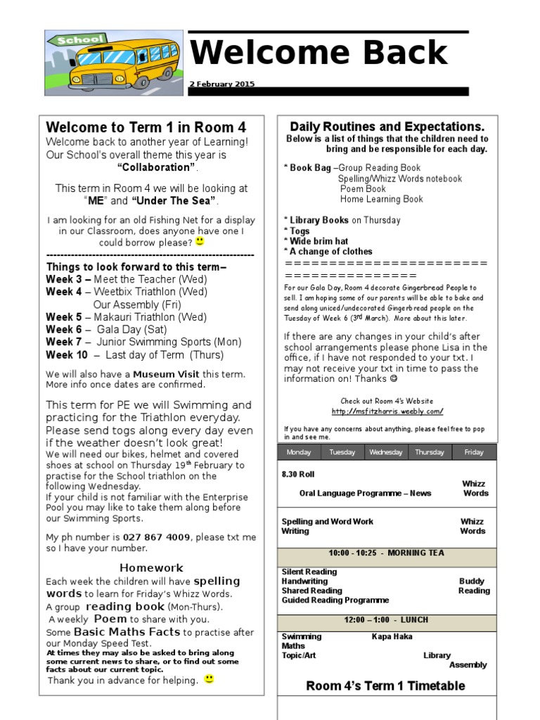 Room 4 Term 1 Activities & Info | PDF