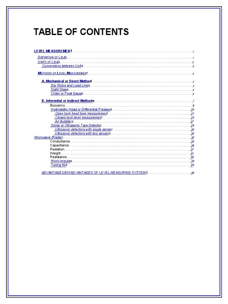 Level Measurement Methods Overview | PDF