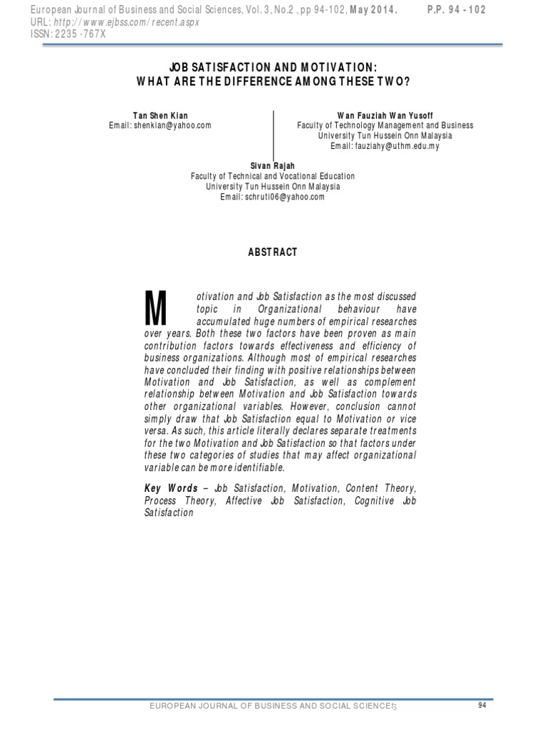 Distinguishing Motivation from Job Satisfaction | PDF | Job ...