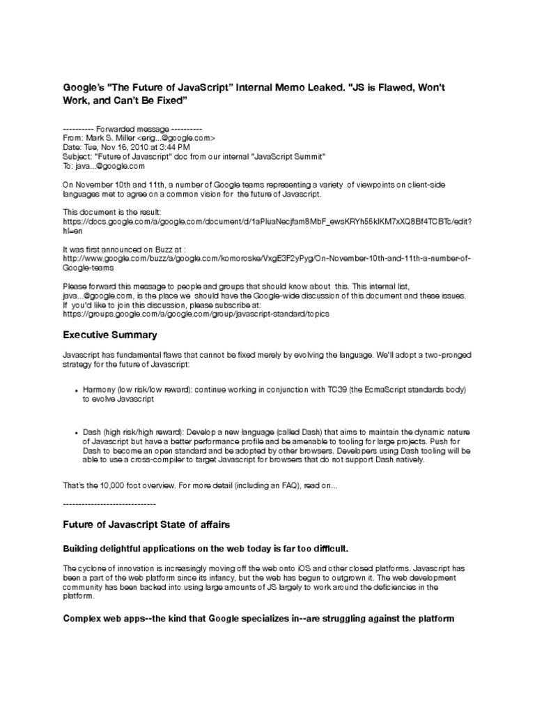 Google's 'The Future of JavaScript' Internal Memo Leaked 