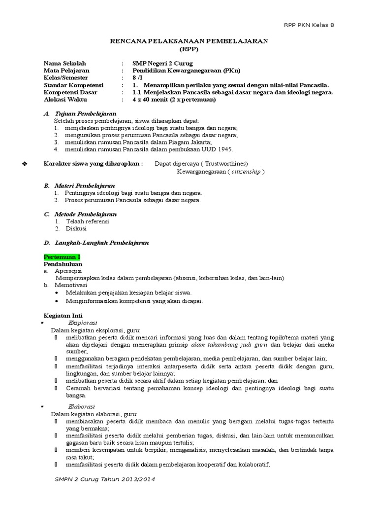 Rpp Ktsp Pkn Kelas 8 Smp Pdf