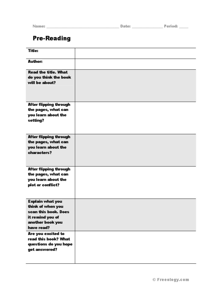 Pre-Reading: Name: - Date: - Period | PDF