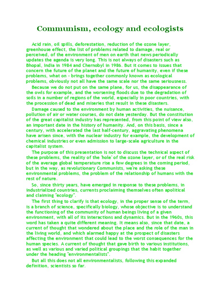 Communism and Environmental Issues | PDF | Ecology | Environmentalism