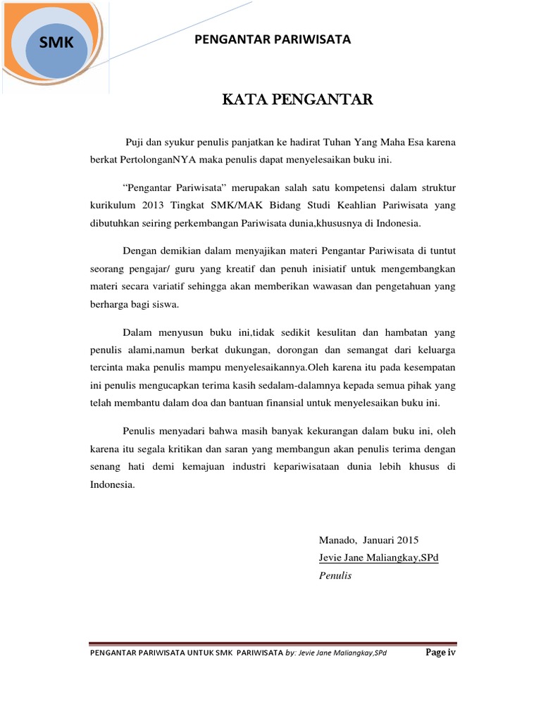 Kata Pngntar dan Daftar Isi Buku Pengantar Pariwisata untuk SMK