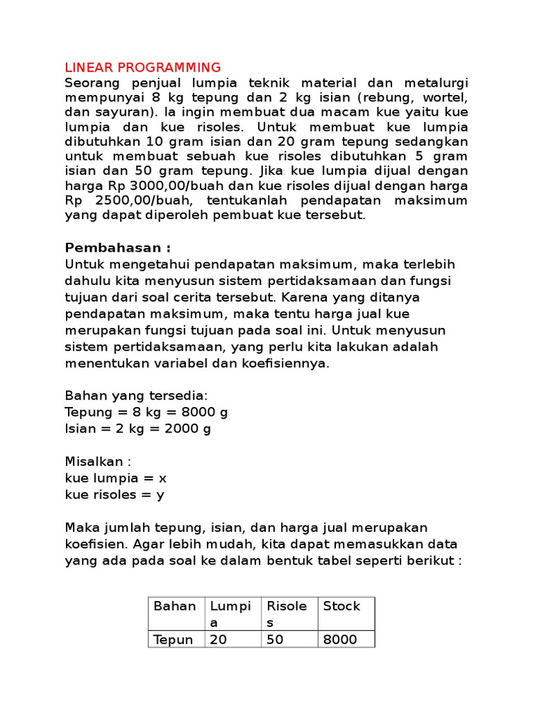 Contoh Soal Riset Operasi