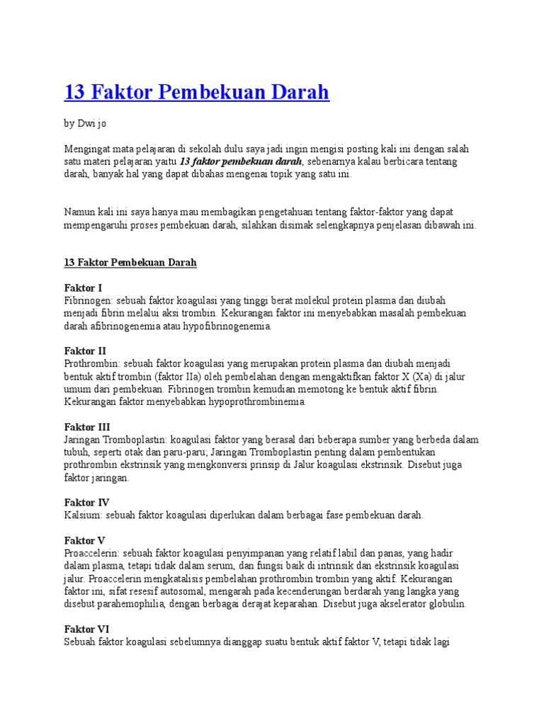 13 Faktor Pembekuan Darah