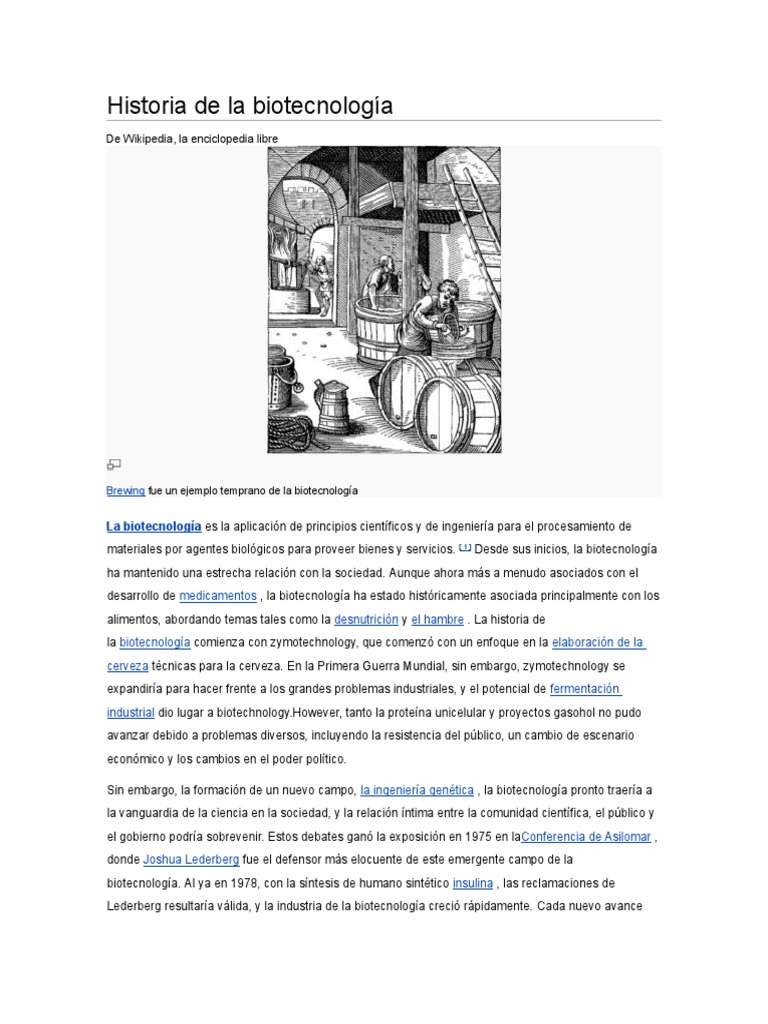Historia de La Biotecnología Ingeniería genética Biotecnología