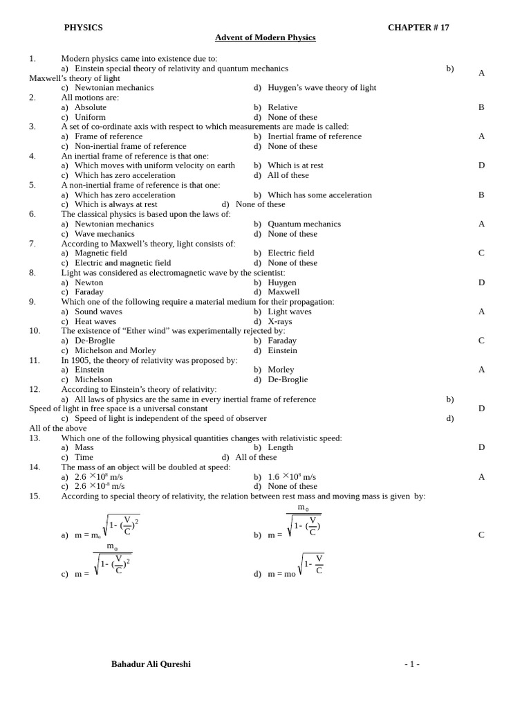 Chapter 17: Advent of Modern Physics | PDF | Photoelectric Effect | Photon
