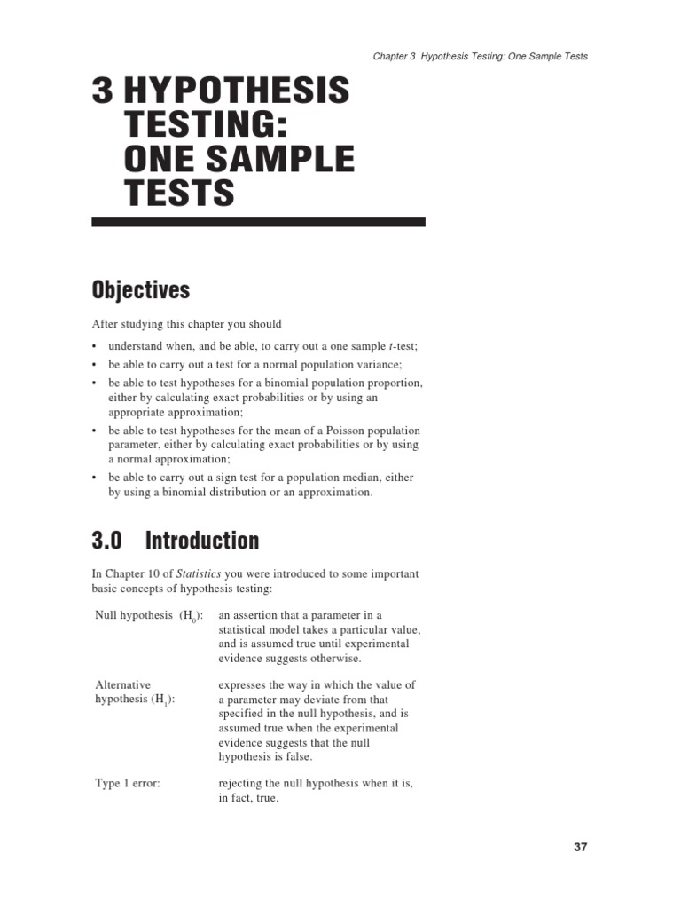 One Sample Hypothesis Testing Guide | PDF