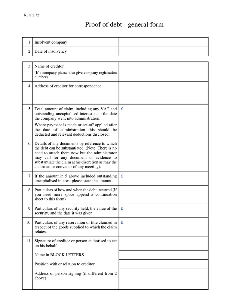 General Proof of Debt Form Guide | PDF