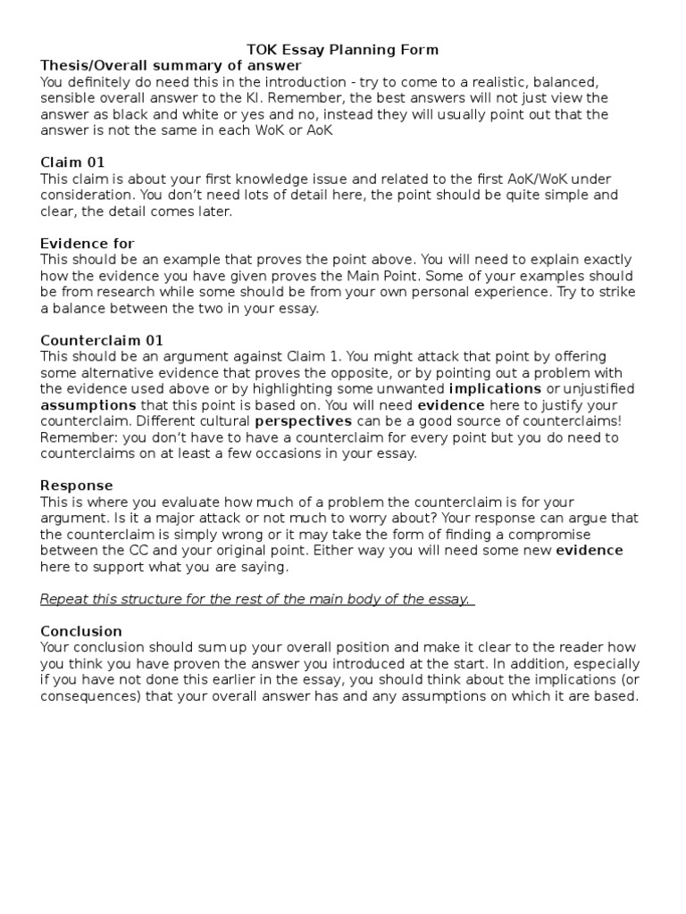 TOK Essay Planning Form  PDF  Essays  Philosophical Theories