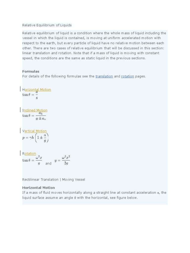 Relative Equilibrium of Liquids Explained | PDF | Rotation Around A ...