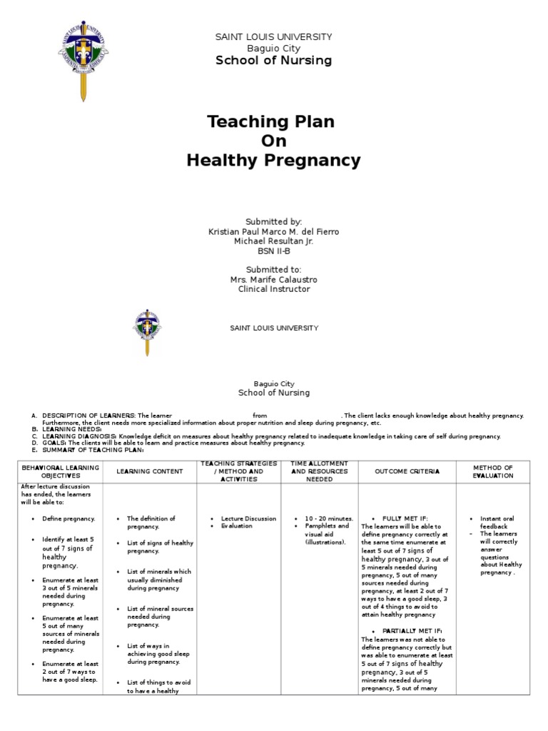 Teaching Plan Healthy Pregnancy Folic Acid Diet Nutrition