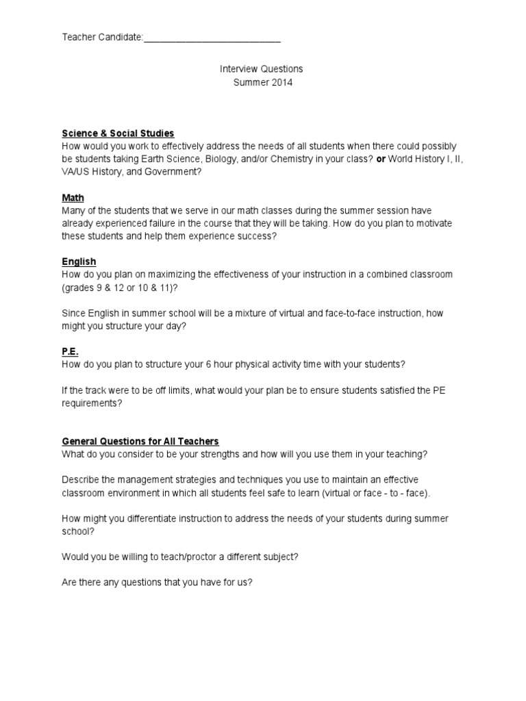 Interviewquestionssummer 2014 | PDF