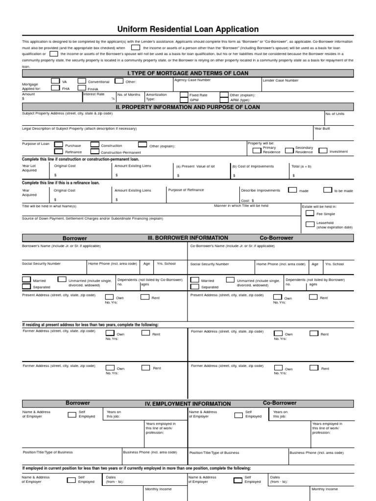 Uniform Residential Loan Application Form | PDF | Loans | Mortgage Loan