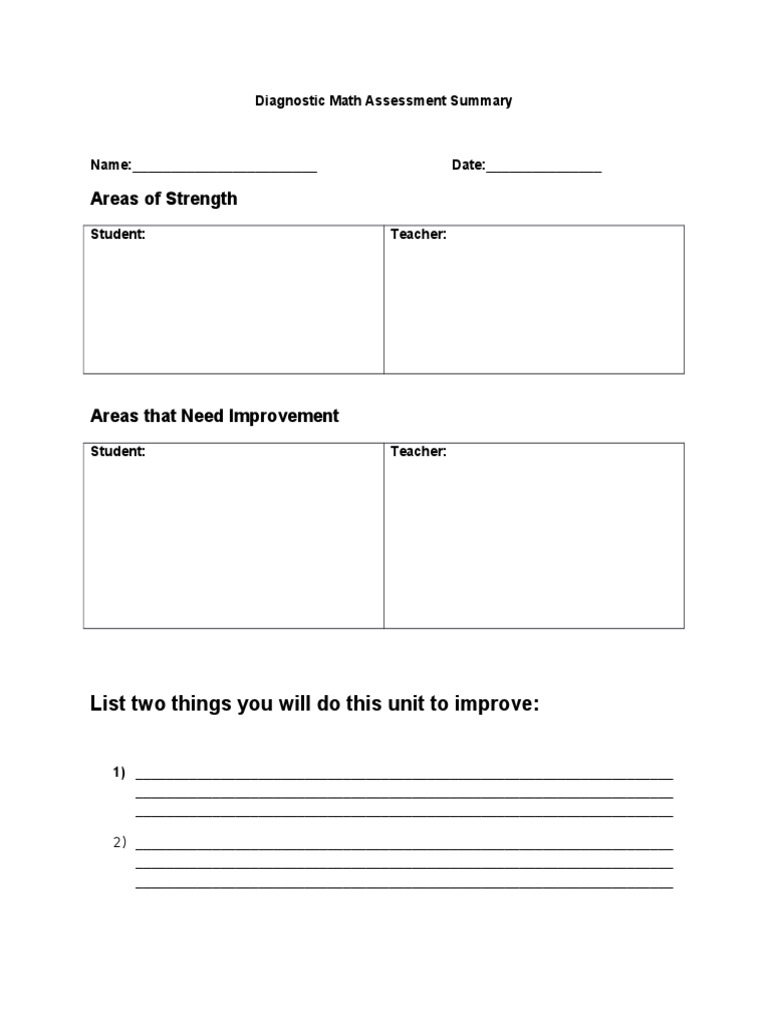 Math Assessment Summary Template | PDF
