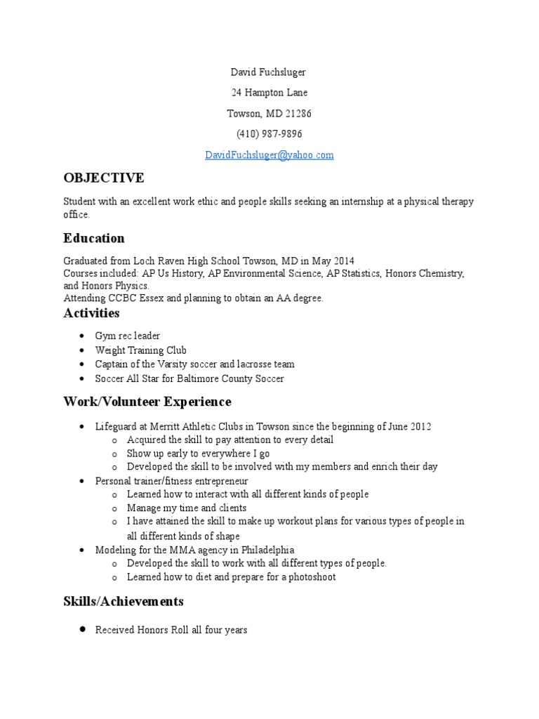 Student Seeking Physical Therapy Internship | PDF