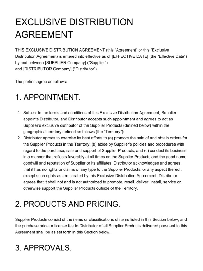 Exclusive Distribution Agreement PDF Indemnity Trademark