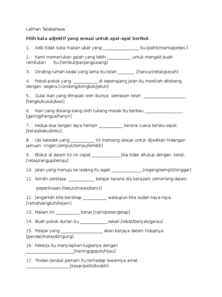 Latihan Tatabahasa T5 Kata Adjektif Pdf