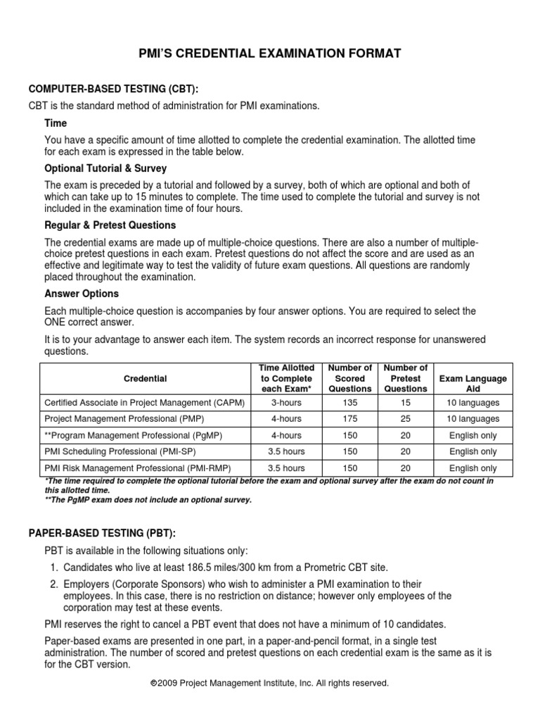 PMI Credential Exam Format Overview | PDF