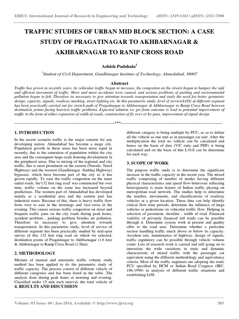 Traffic Studies of Urban Mid Block Section a Case Traffic Congestion Traffic