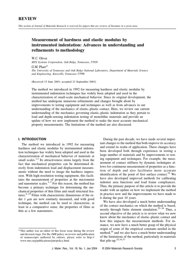 MTS Hardness and Modulus Paper | PDF | Deformation (Engineering) | Hardness