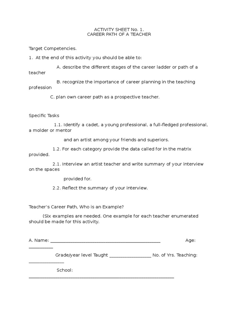 ACTIVITY SHEET No.1 Teaching Coming A Teacher | PDF | Survey ...