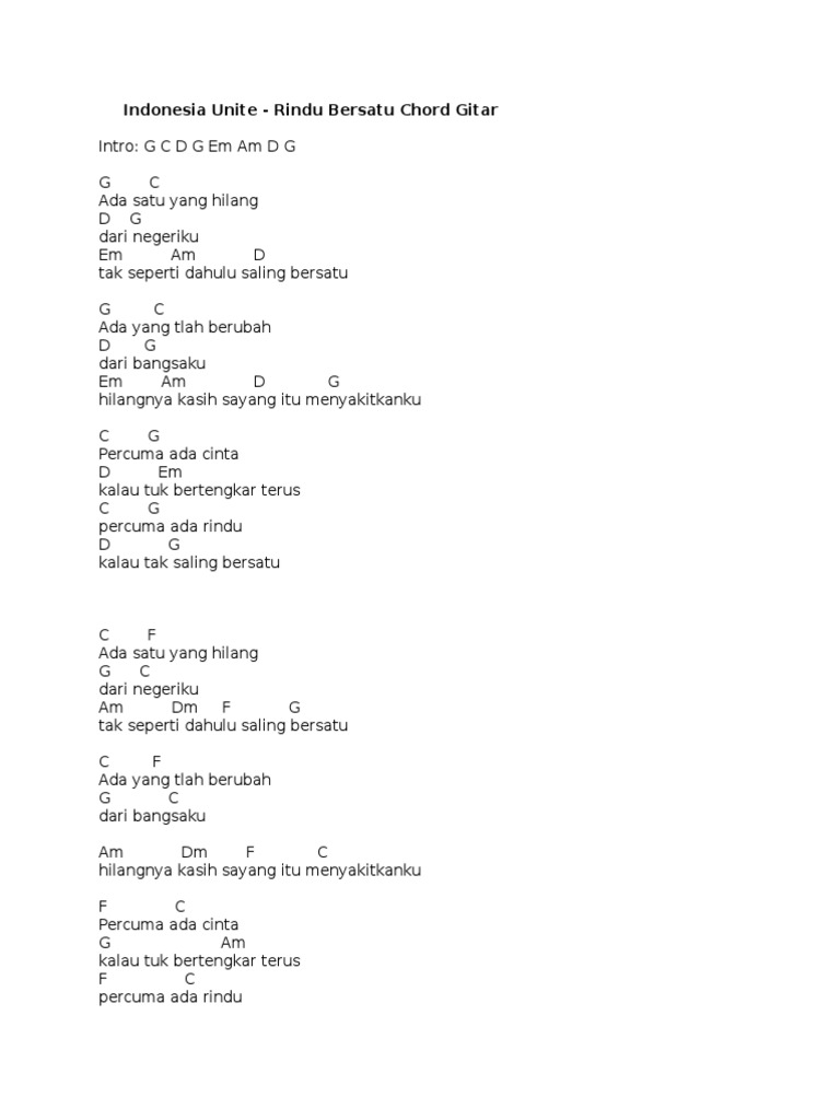 Chord Lagu Rindu Bersatu Pdf