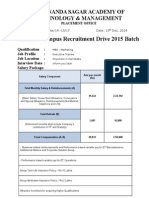 SBI Life Campus Recruitment Drive 2015 Batch: Dayananda Sagar Academy of Technology & Management