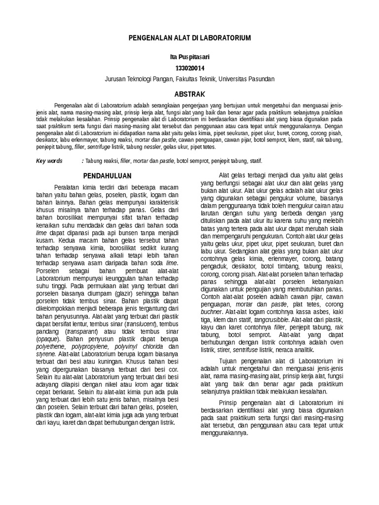 Jurnal Tentang Pengenalan Alat Dan Bahan Di Laboratorium