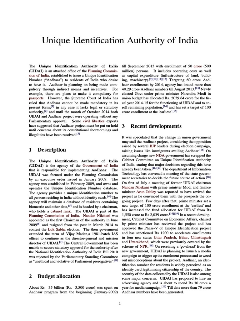 Unique Identification Authority of India | PDF | Government Of India ...