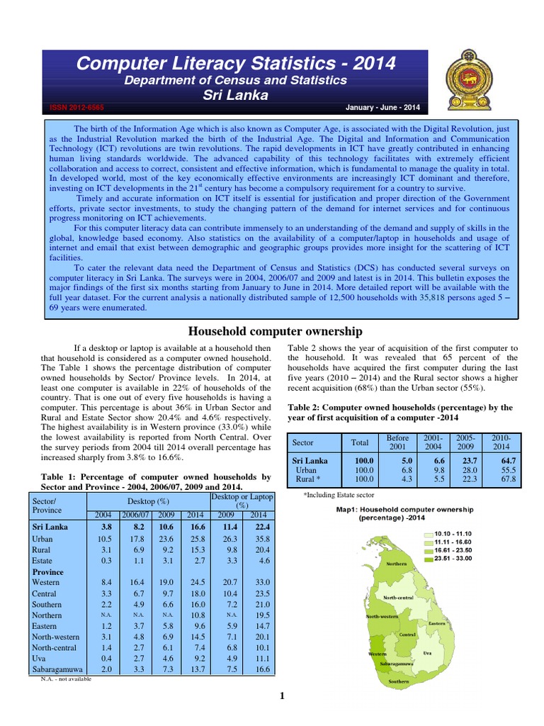 Sri Lanka Computer Literacy by Province | PDF | Literacy | Educational ...