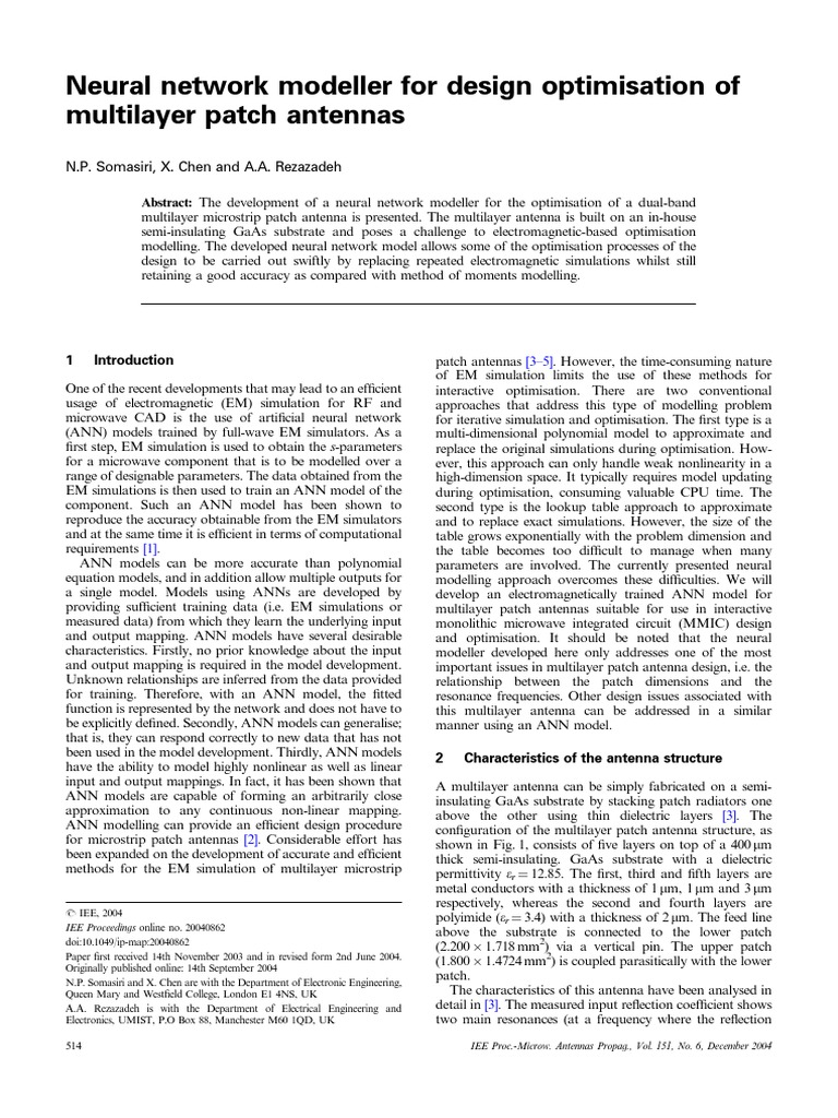 Neural Network Modeller For Design Optimisation of Multilayer Patch