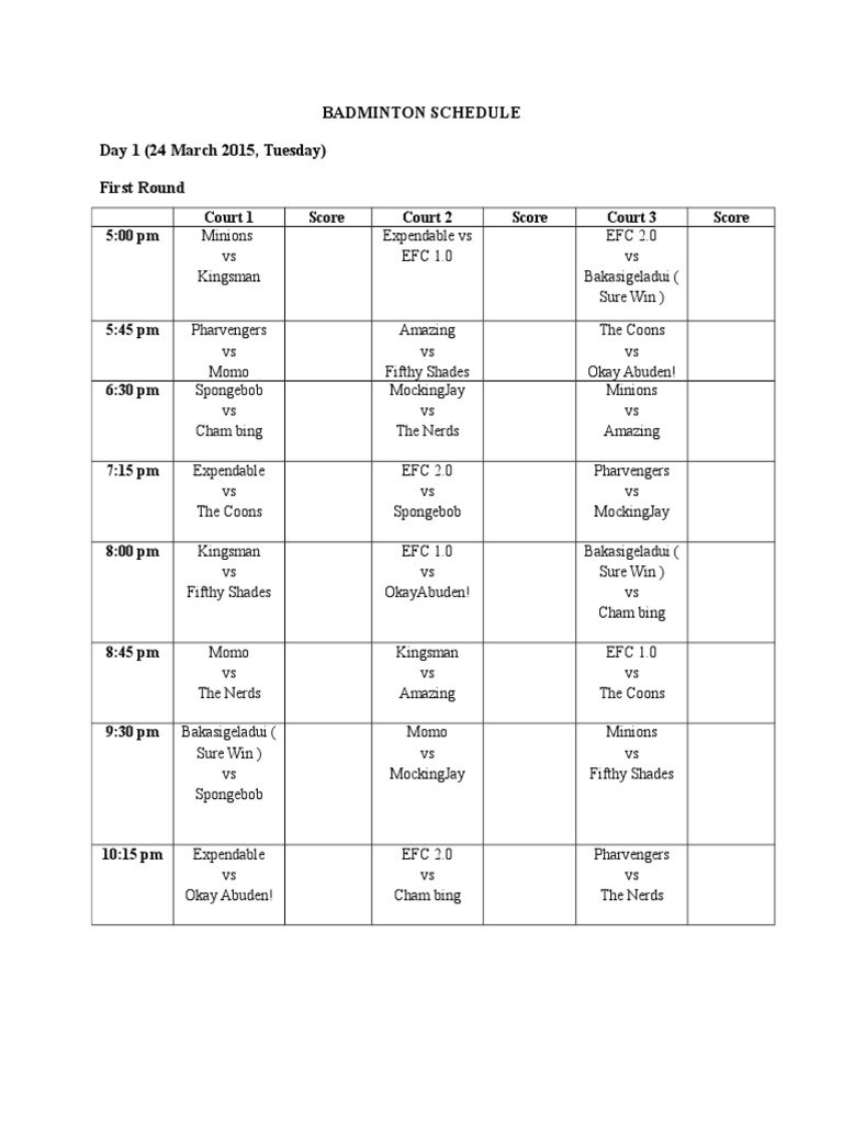 Badminton Schedule PDF