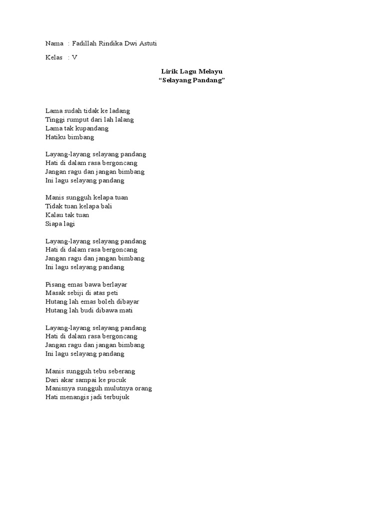  Lirik  Lagu  Melayu  Selayang Pandang PDF