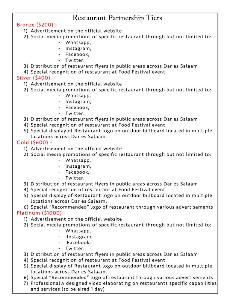 Restaurant Partnership Tiers Explained | PDF | Business