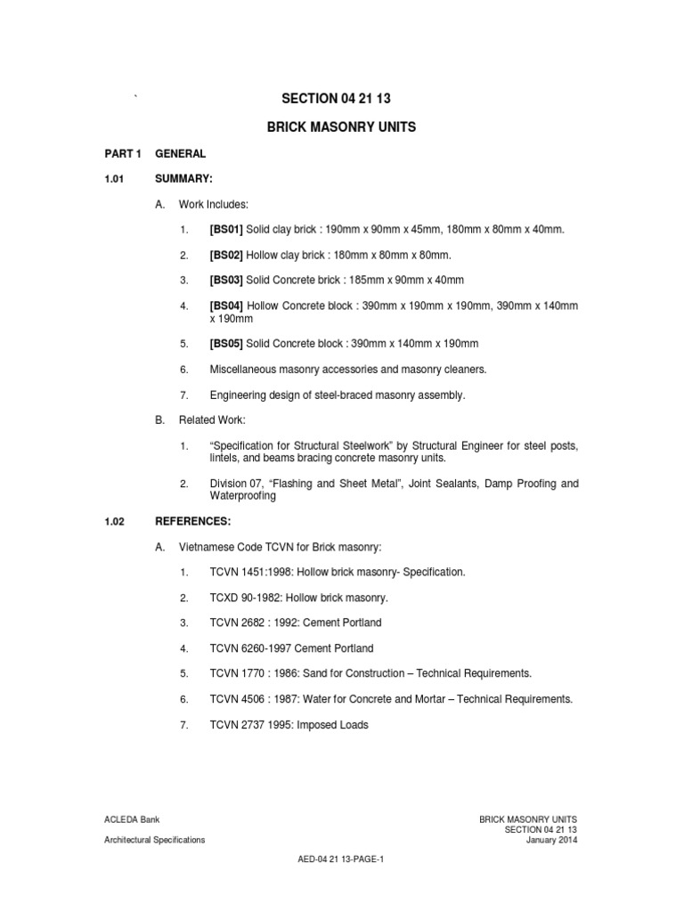 Brick Masonry Specification Pdf Masonry Brick