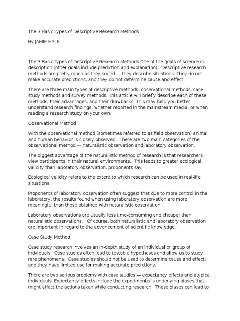 Types of Descriptive Research Methods | PDF | Survey Methodology ...