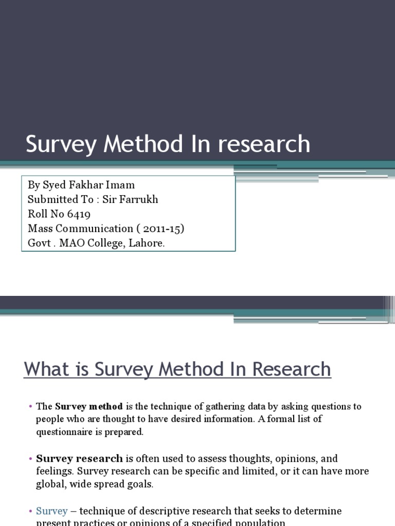 Survey Method in Research | Survey Methodology | Questionnaire