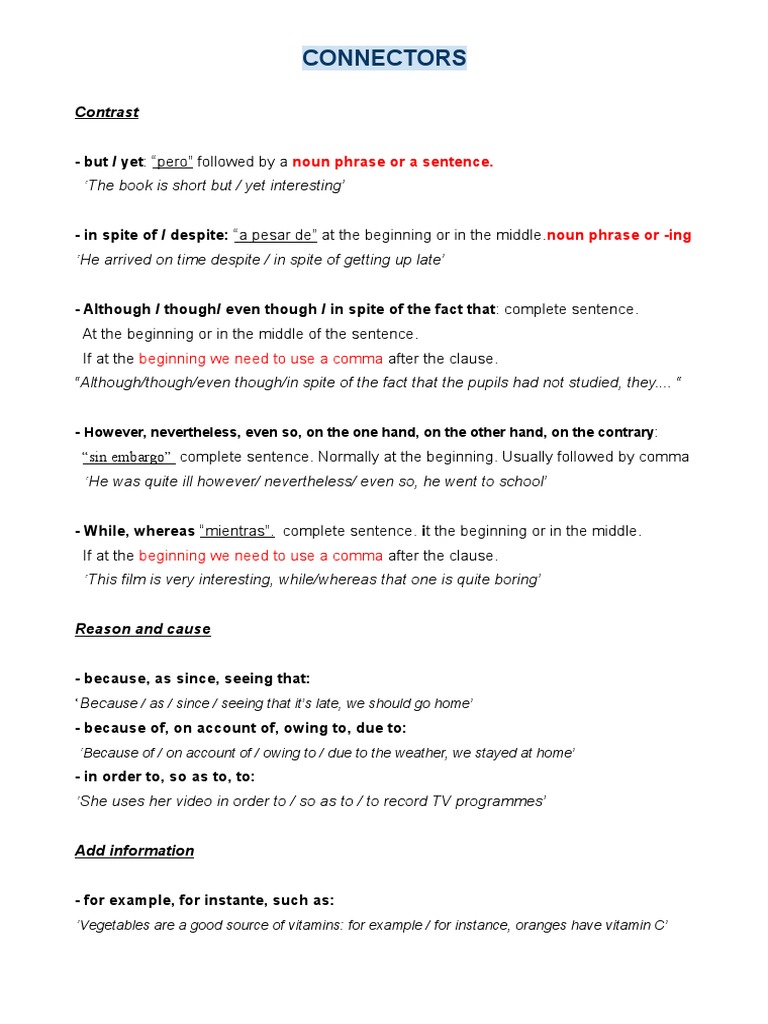 Linkers and Connectors Ingles PDF Sentence (Linguistics) Language