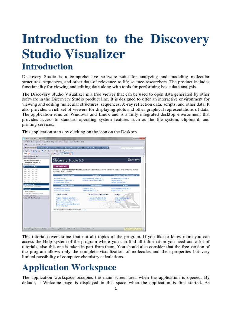 Introduction to Discovery Studio Visualizer | PDF | Biomolecular ...
