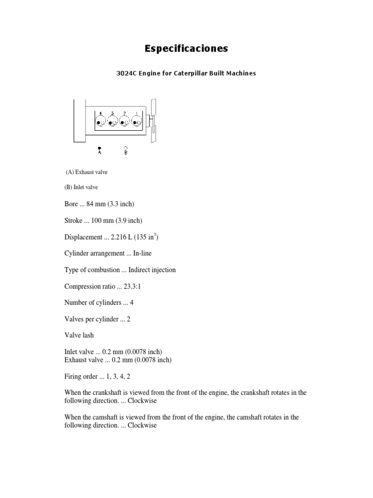 Especificaciones 226-B CAT Engine 3024C | Cylinder (Engine) | Screw