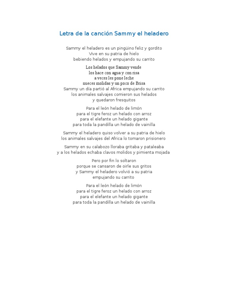 Letra de Sammy el Heladero | PDF | Helado | Postres