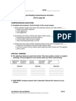 Extra Reading Comprehension Activities (Unit 2, Page 22) : Top Notch 2, Second Edition